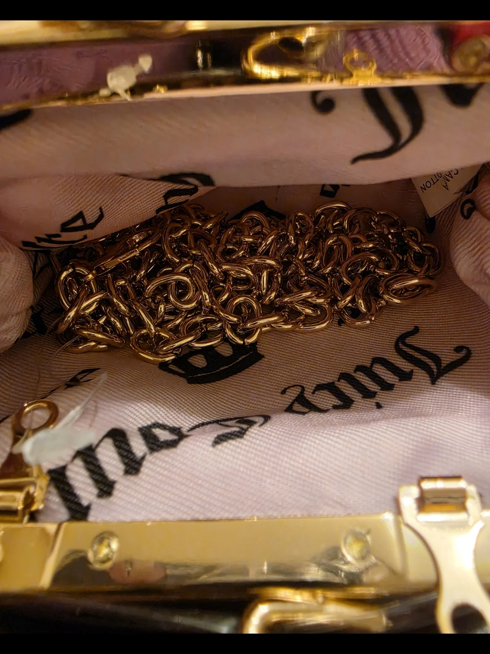 Juicy Couture Beige Logo Kiss-Lock Mini Clutch/Crosscody with Crystal Charm
